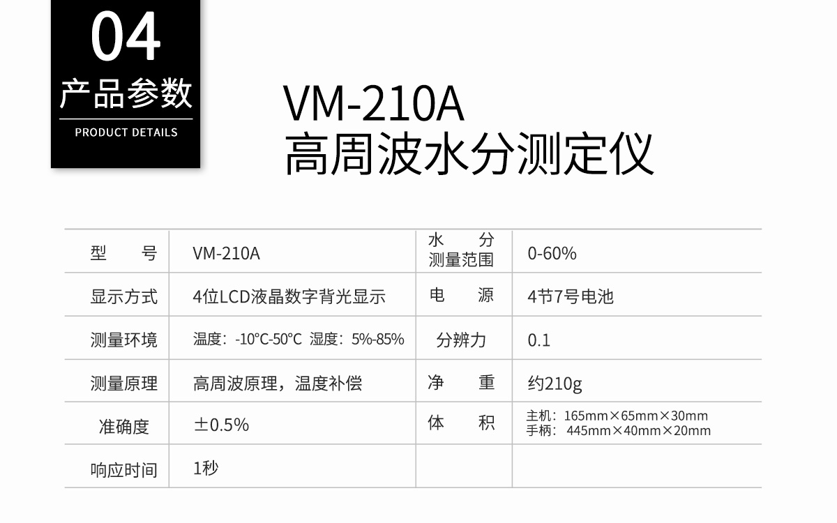 VM-210A Portable Moisture Analyzer