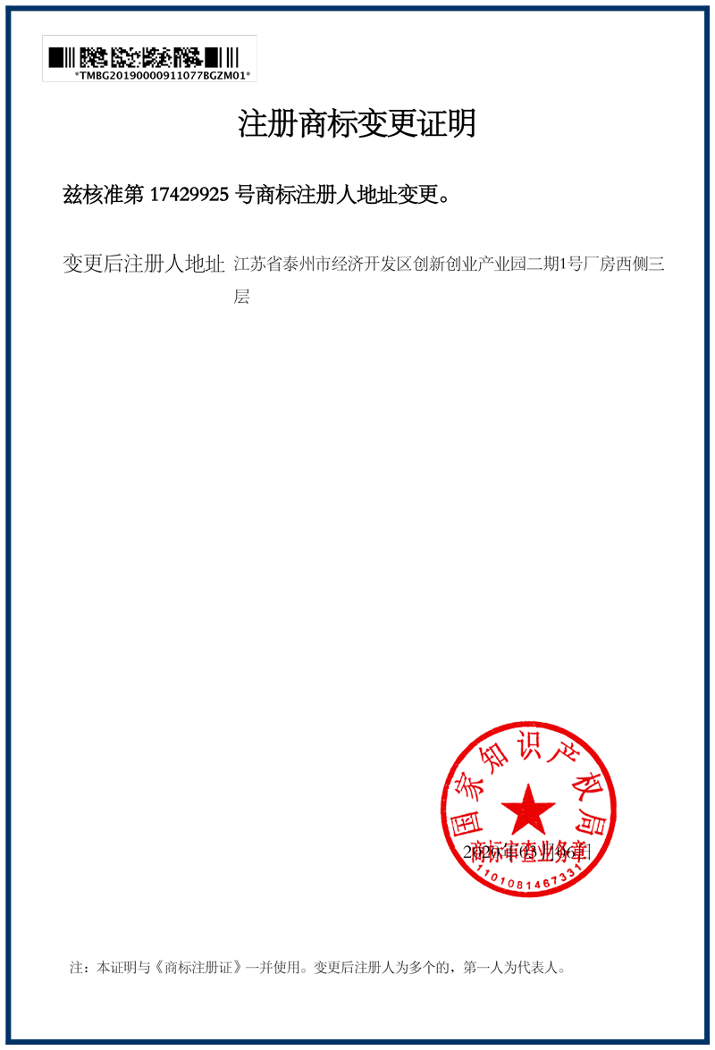 Registered Trademark Change Certificate 1